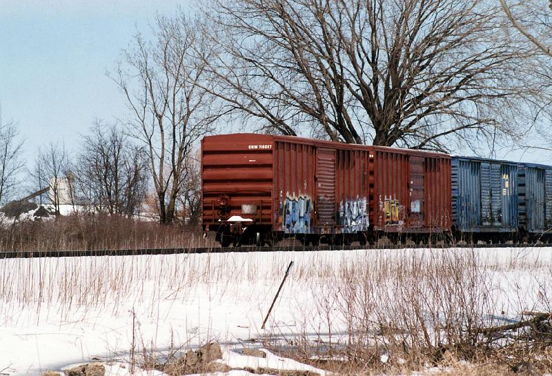 139.jpg - On the Old Siding at Bain - 2 C&NW Box Cars, first out for Proviso pick-up, April 2009.