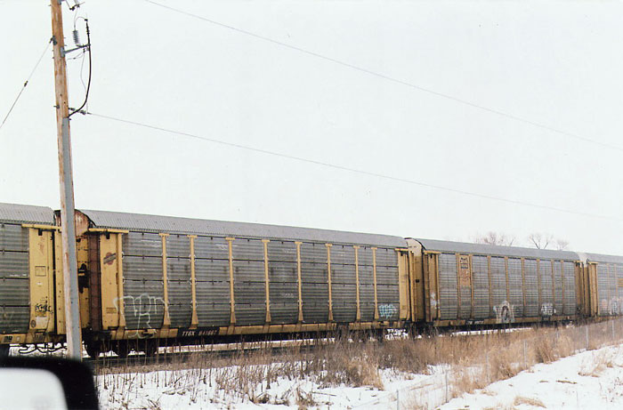 173.jpg - These three C&NW auto rack were part of a CPR train made up of all auto racks.  Taken near Bain in February 2010.